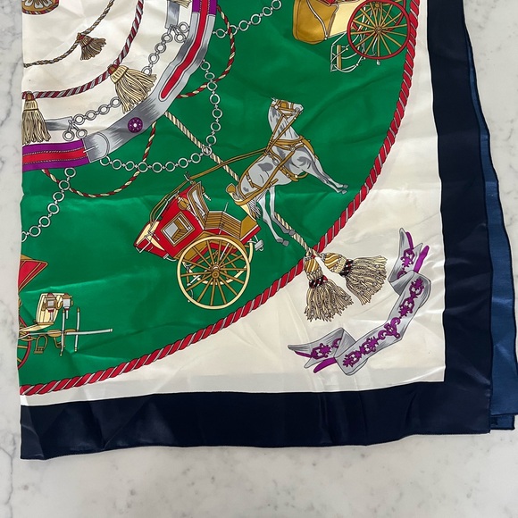 Horse and Carriage Equestrian Square Scarf Silky VGUC - Picture 2 of 5